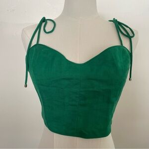 Møn Renn Green Linen Crop Top with Lace Up Back Large
